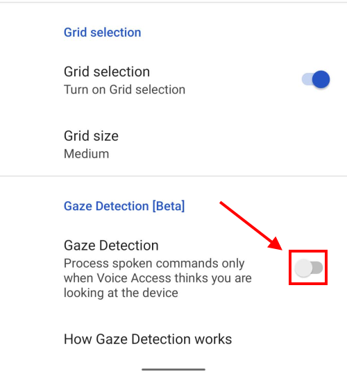 Tap the toggle switch for Gaze detection to turn it on